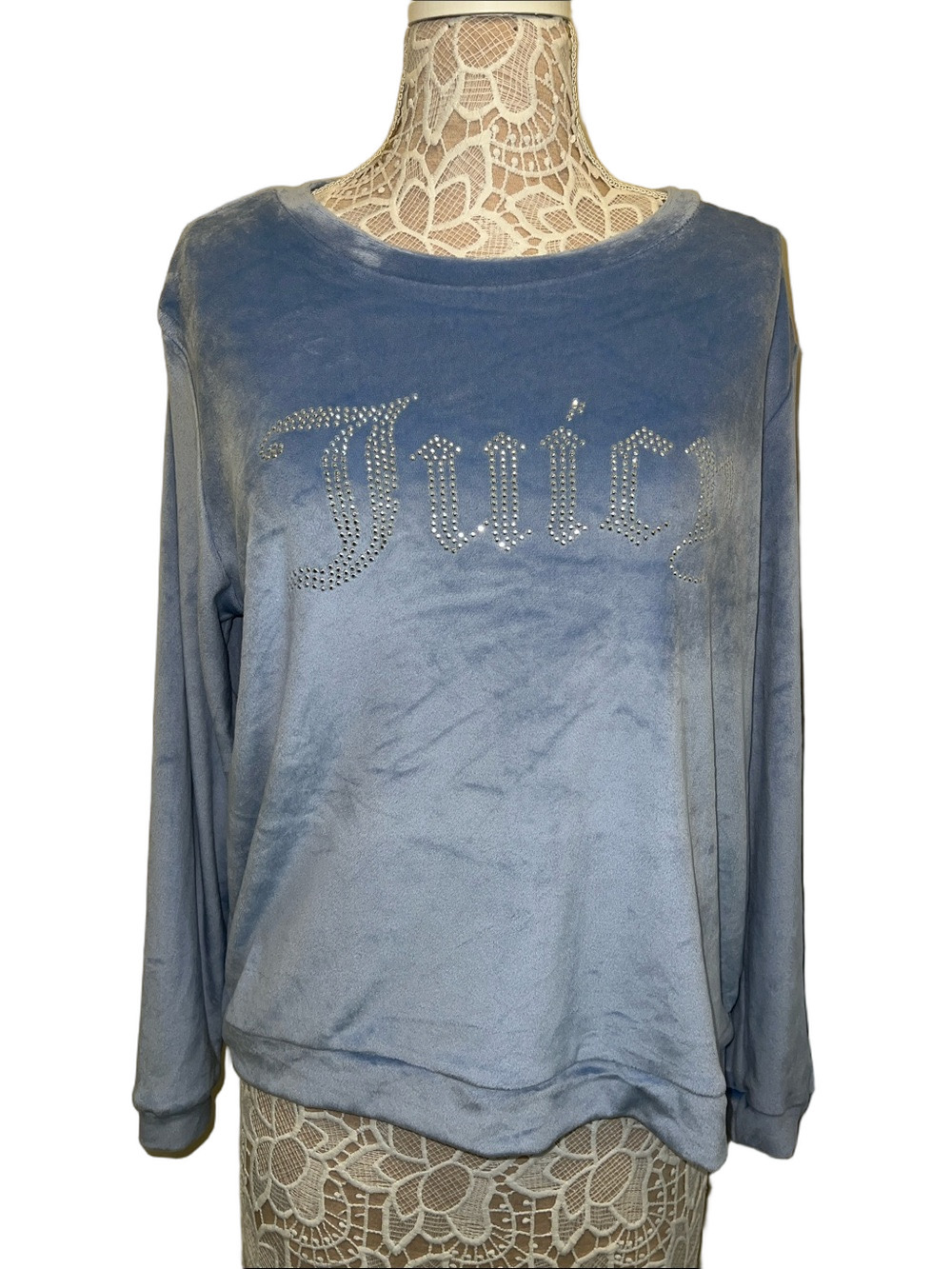 Juicy Couture Light Blue Crystal Logo Crewneck Sweatshirt Size XL